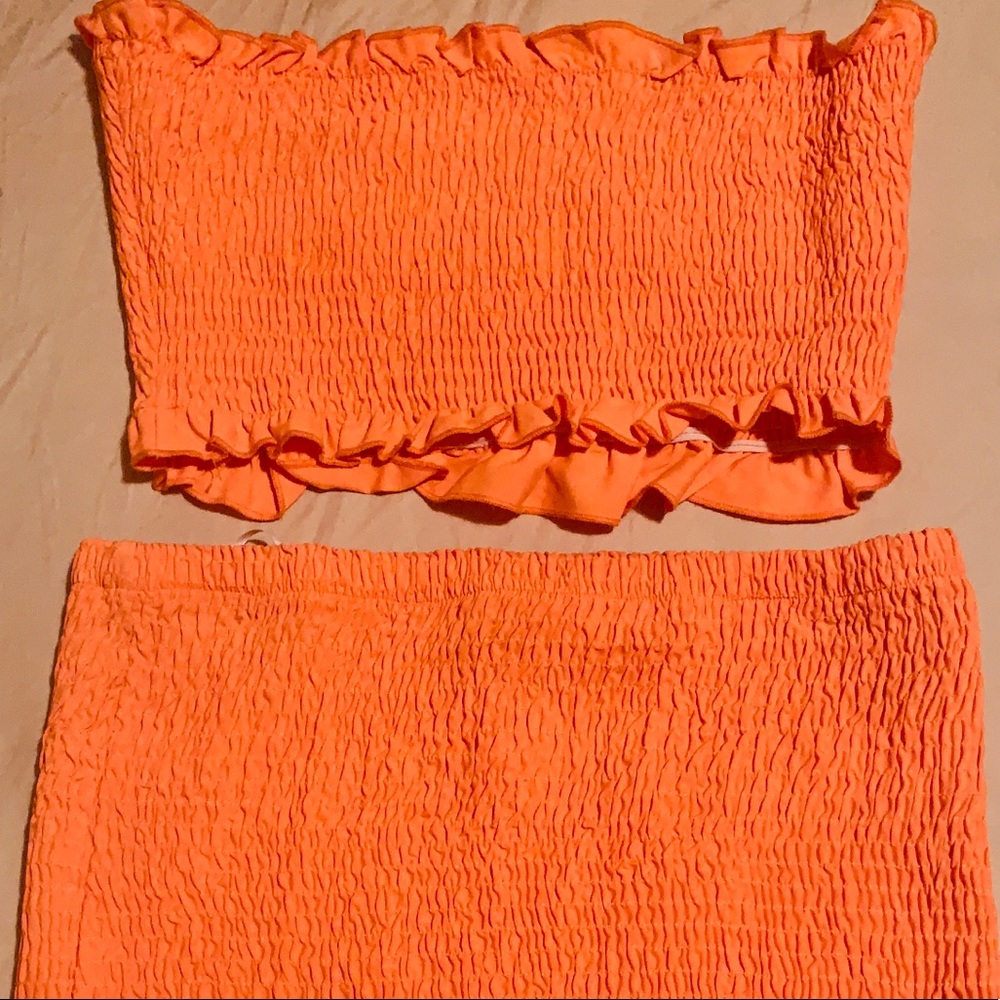 SHEIN Orange Two Piece Bandeau and Skirt Set
